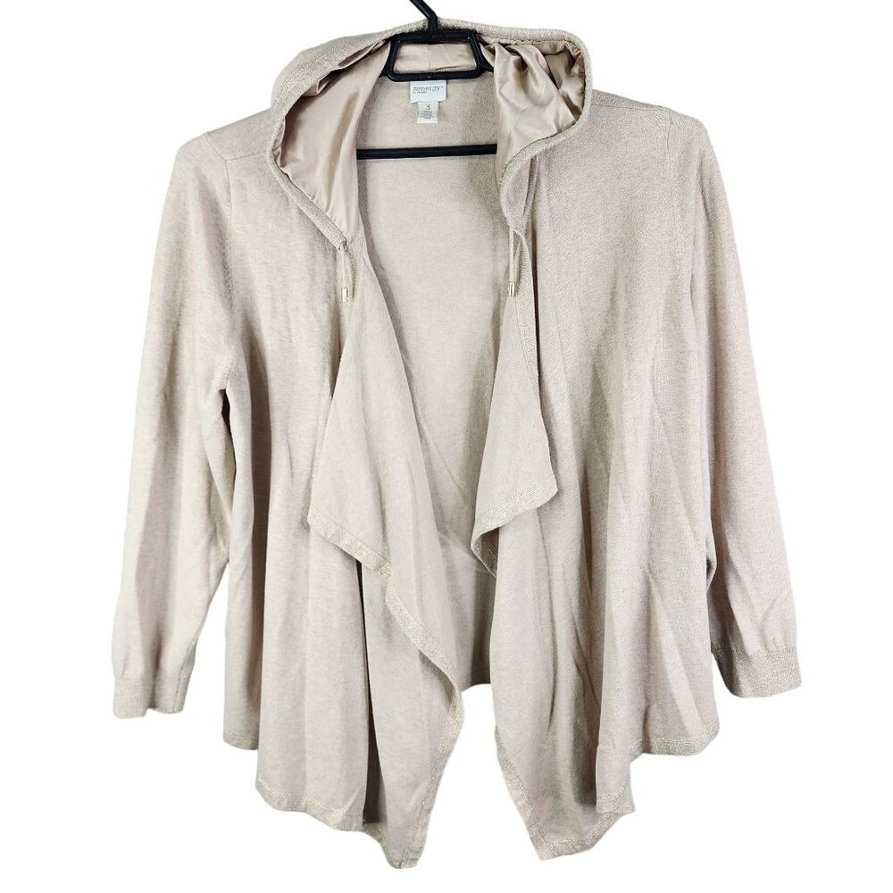 Womens Beige Chicos Zenergy Hooded Cardigan Sweater Cotton Blend Size 3 (XL)